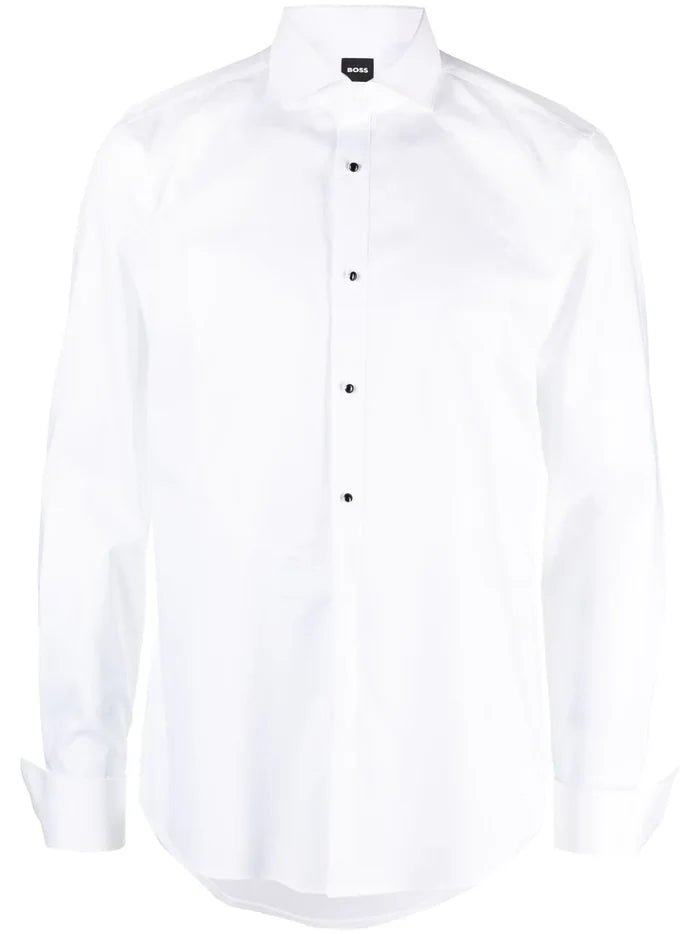 BOSS MEN Cotton Tuxedo Long-sleeved Shirt White - MAISONDEFASHION.COM
