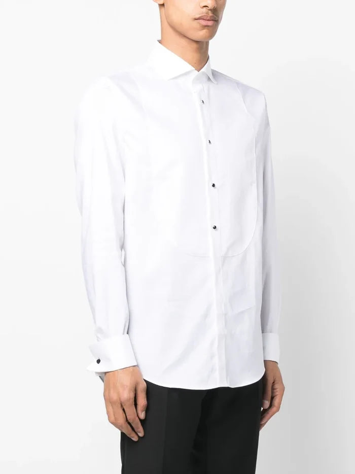 BOSS MEN Cotton Tuxedo Long-sleeved Shirt White - MAISONDEFASHION.COM
