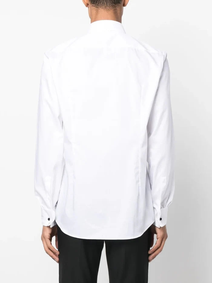 BOSS MEN Cotton Tuxedo Long-sleeved Shirt White - MAISONDEFASHION.COM