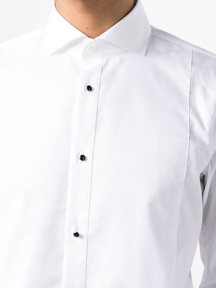 BOSS MEN Cotton Tuxedo Long-sleeved Shirt White - MAISONDEFASHION.COM