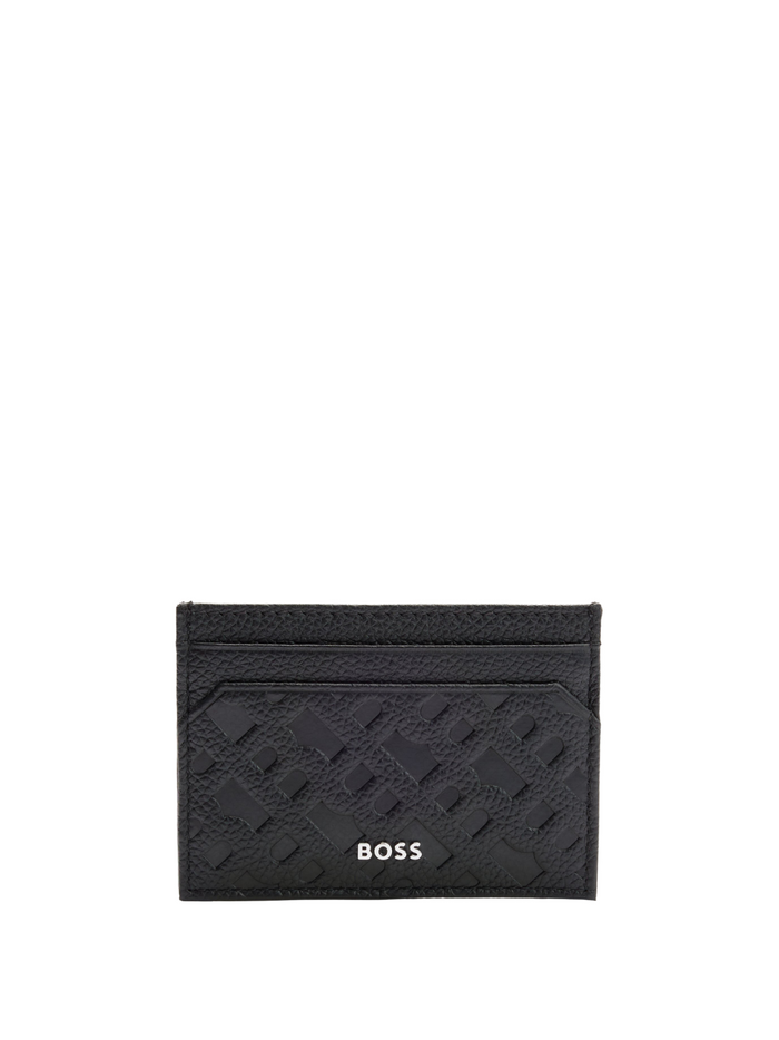 BOSS MEN Grained-leather Card Holder Black - MAISONDEFASHION.COM