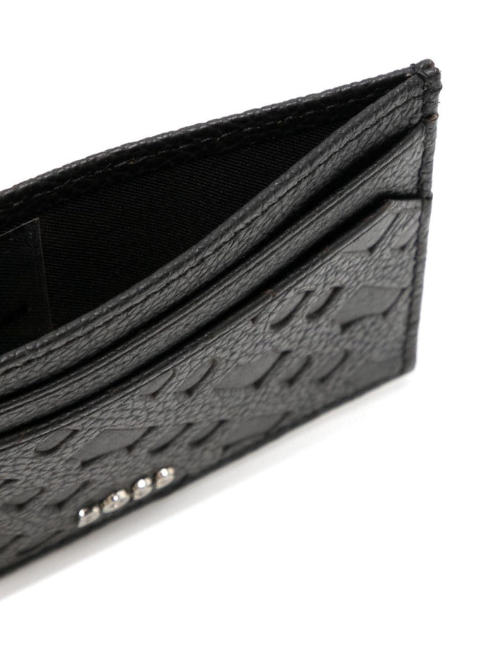 BOSS MEN Grained-Leather Card Holder Black - MAISONDEFASHION.COM