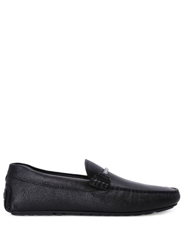 BOSS MEN Grained-leather Moccasins Black - MAISONDEFASHION.COM