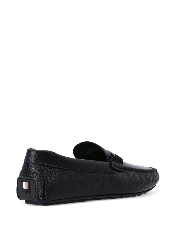 BOSS MEN Grained-leather Moccasins Black - MAISONDEFASHION.COM