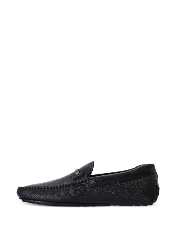 BOSS MEN Grained-leather Moccasins Black - MAISONDEFASHION.COM