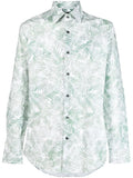 BOSS Leaf-print Long-sleeve Shirt Green/White - MAISONDEFASHION.COM