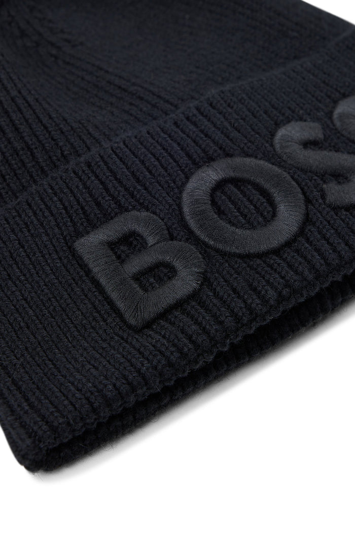 BOSS Beanie Hat Black - MAISONDEFASHION.COM