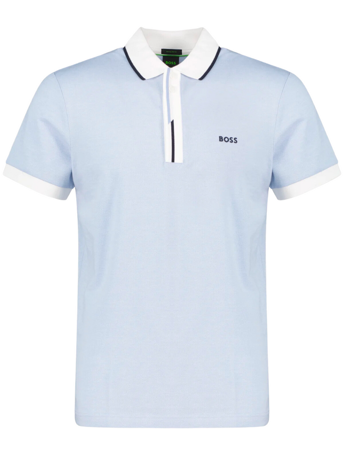 BOSS MEN Logo-embroidered Piqué Polo Shirt Open Blue - MAISONDEFASHION.COM