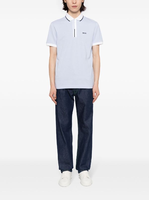 BOSS MEN Logo-Embroidered Piqué Polo Shirt Open Blue - MAISONDEFASHION.COM