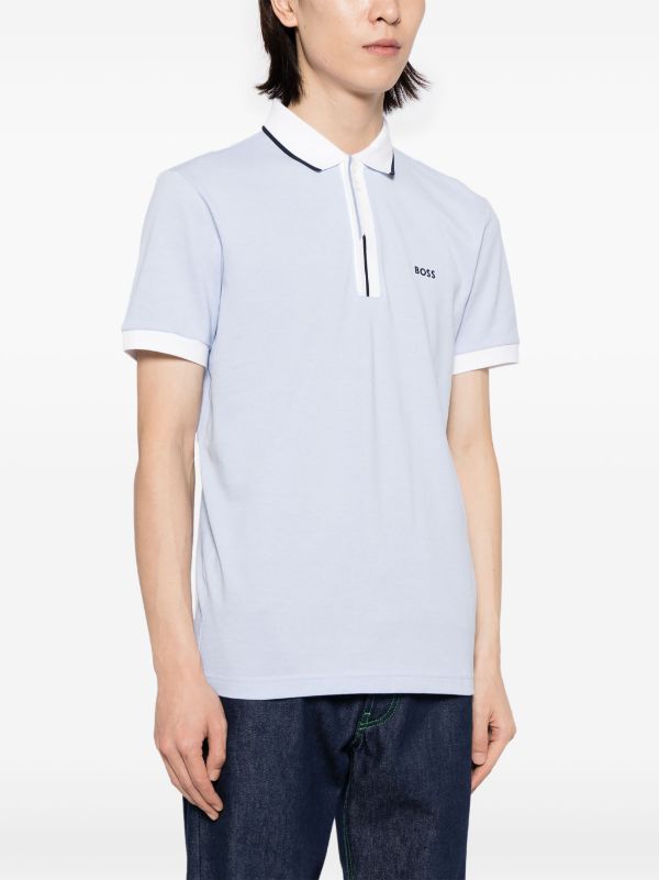 BOSS MEN Logo-Embroidered Piqué Polo Shirt Open Blue - MAISONDEFASHION.COM