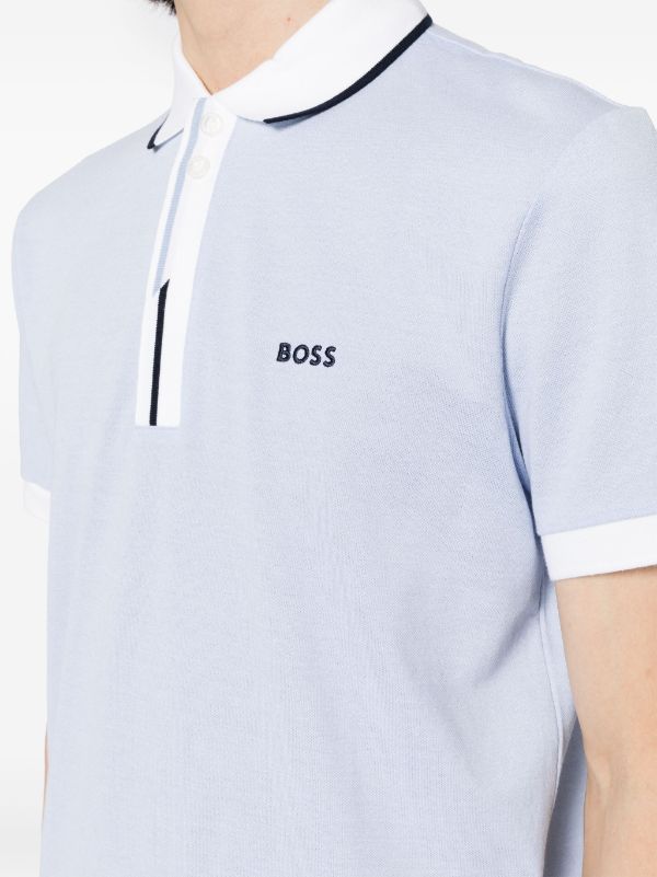 BOSS MEN Logo-Embroidered Piqué Polo Shirt Open Blue - MAISONDEFASHION.COM