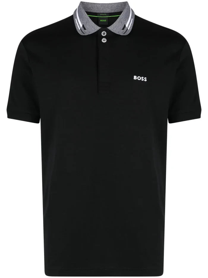 BOSS MEN Logo-embroidered Short-sleeved Polo Shirt Black - MAISONDEFASHION.COM