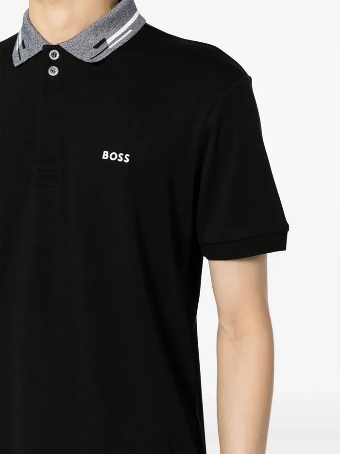 BOSS MEN Logo-embroidered Short-sleeved Polo Shirt Black - MAISONDEFASHION.COM