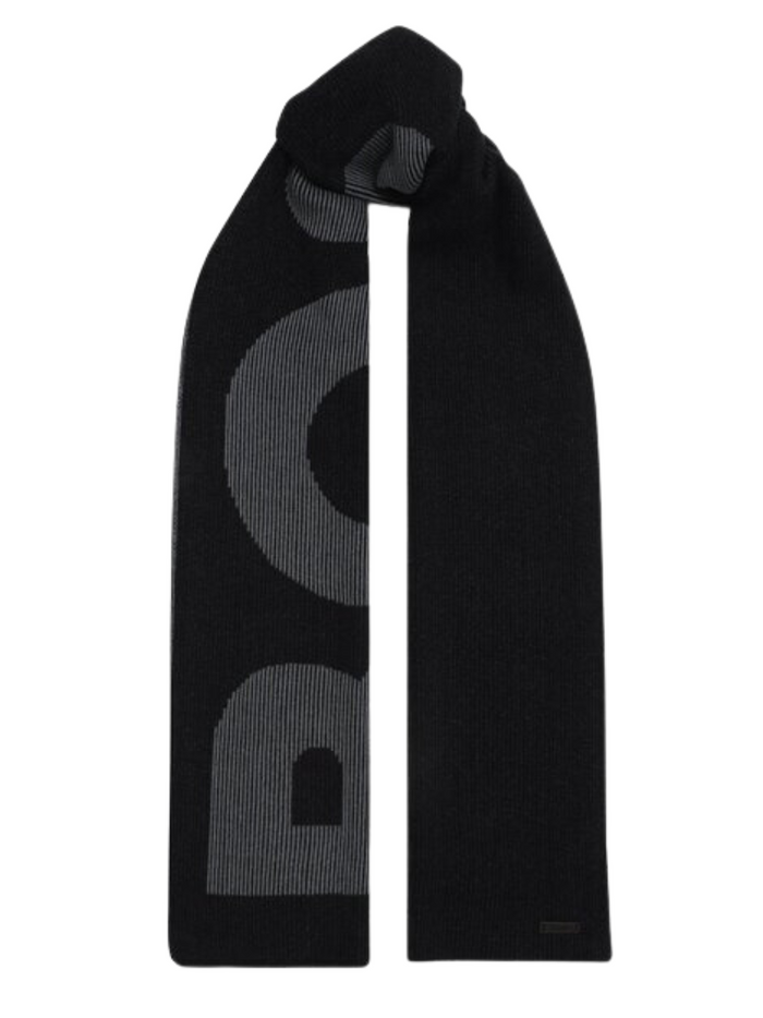 BOSS MEN Logo Intarsia knit Scarf Black - MAISONDEFASHION.COM
