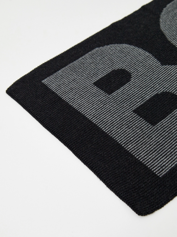 BOSS MEN Logo Intarsia knit Scarf Black - MAISONDEFASHION.COM