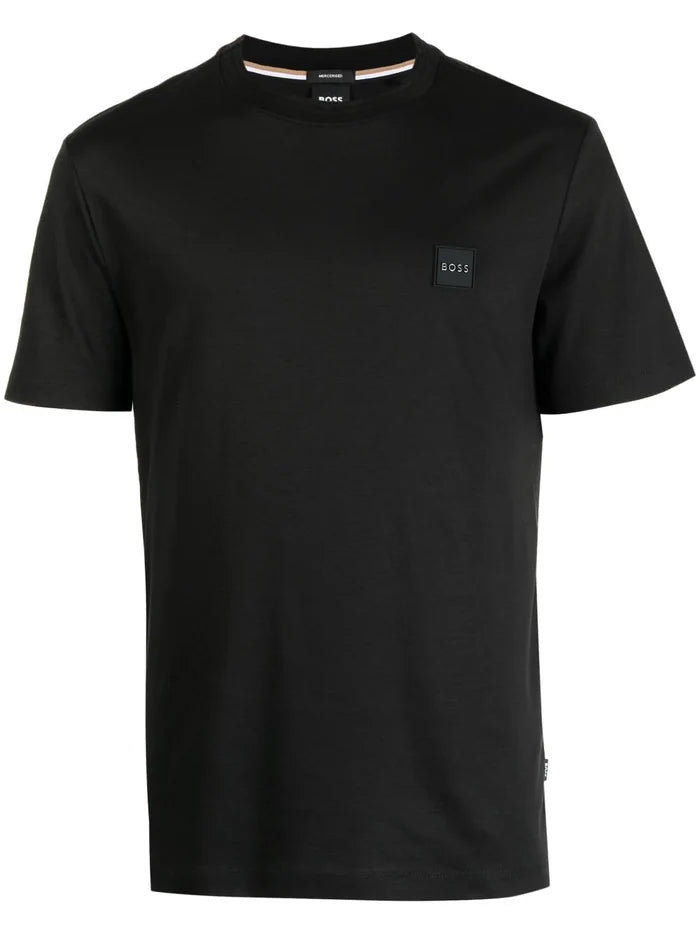 BOSS MEN Logo-patch Cotton T-shirt Black - MAISONDEFASHION.COM