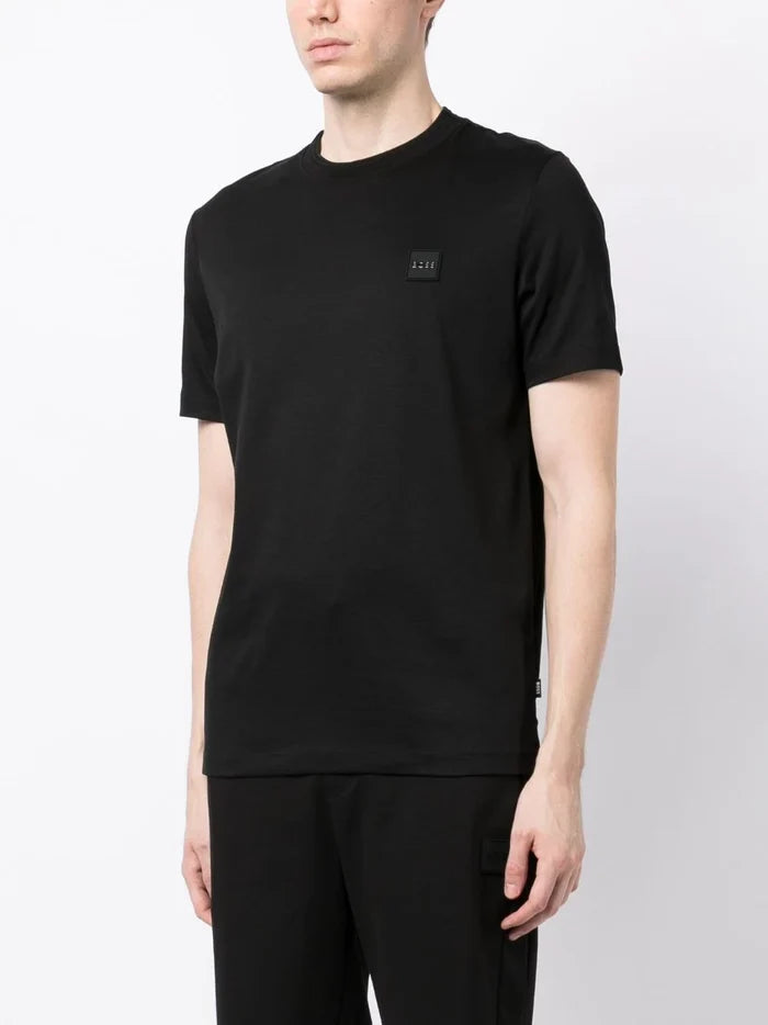 BOSS MEN Logo-patch Cotton T-shirt Black - MAISONDEFASHION.COM