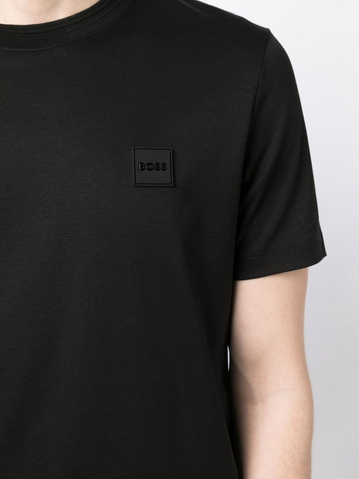 BOSS MEN Logo-patch Cotton T-shirt Black - MAISONDEFASHION.COM