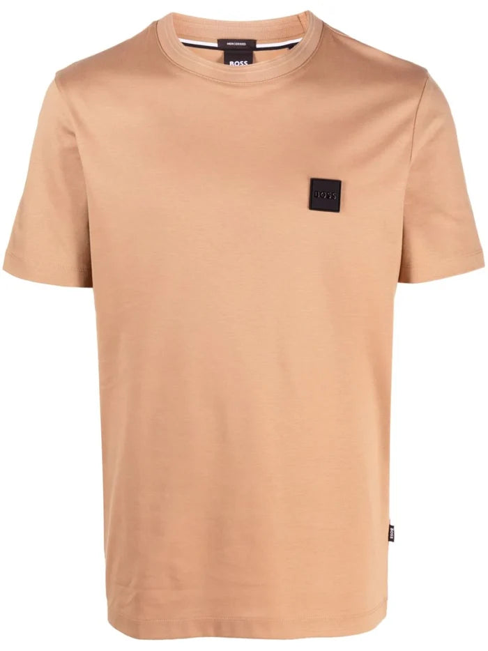 BOSS MEN Logo-patch Cotton T-shirt Medium Beige - MAISONDEFASHION.COM