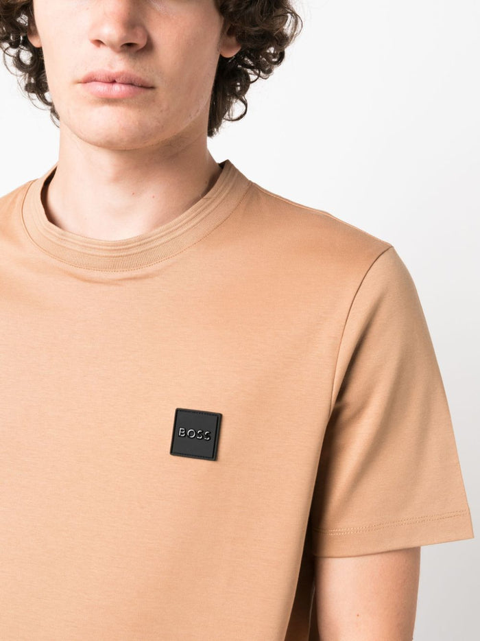 BOSS MEN Logo-patch Cotton T-shirt Medium Beige - MAISONDEFASHION.COM