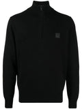 BOSS MEN Logo-patch Fine-knit Sweatshirt Black - MAISONDEFASHION.COM