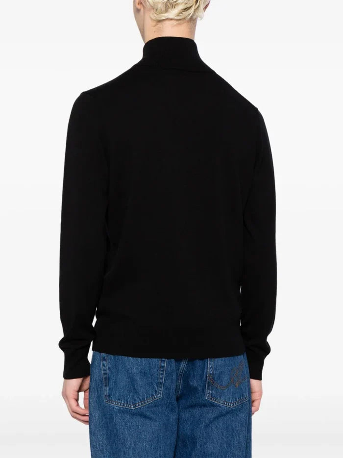 BOSS MEN Logo-patch Fine-knit Sweatshirt Black - MAISONDEFASHION.COM