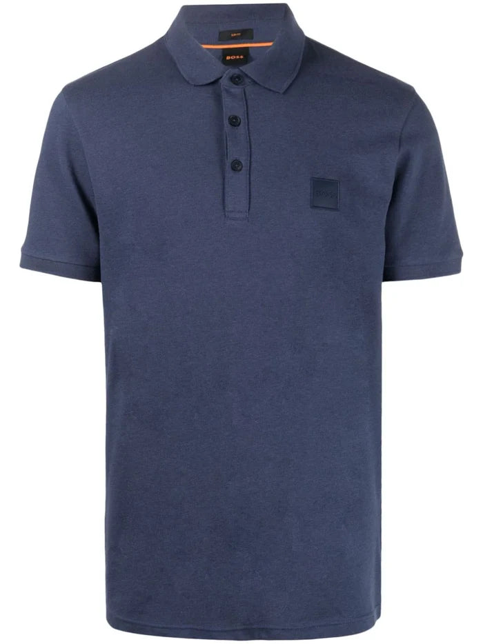 BOSS MEN Logo-patch Cotton Polo Shirt Navy - MAISONDEFASHION.COM