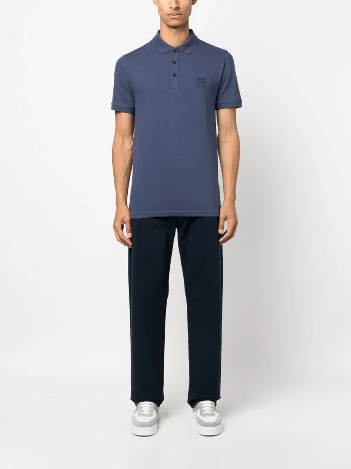 BOSS MEN Logo-patch Cotton Polo Shirt Navy - MAISONDEFASHION.COM