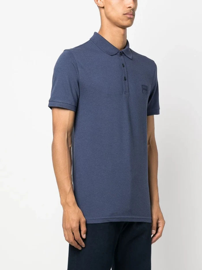 BOSS MEN Logo-patch Cotton Polo Shirt Navy - MAISONDEFASHION.COM