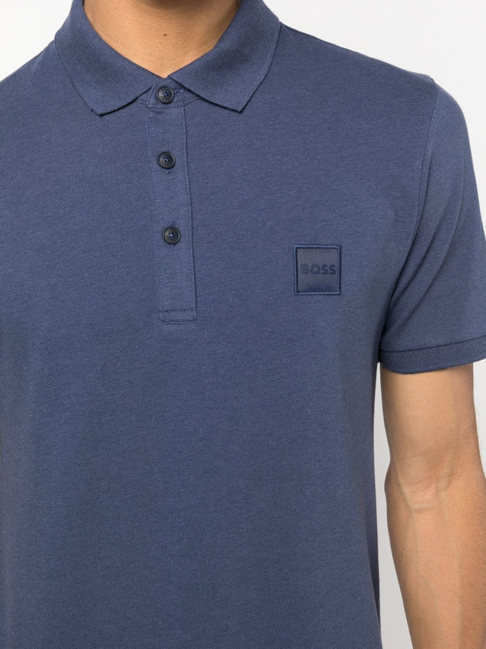 BOSS MEN Logo-patch Cotton Polo Shirt Navy - MAISONDEFASHION.COM