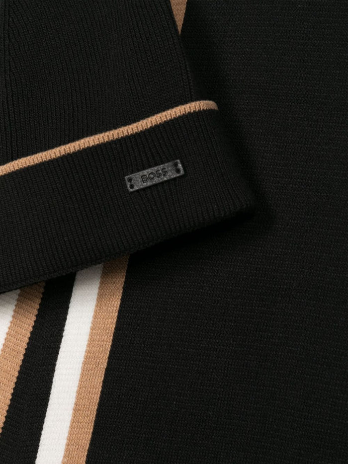 BOSS MEN Logo-Patch Striped Scarf And Knitted Beanie Set Black - MAISONDEFASHION.COM