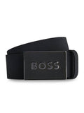 BOSS MEN Logo-plaque Leather Belt Black - MAISONDEFASHION.COM
