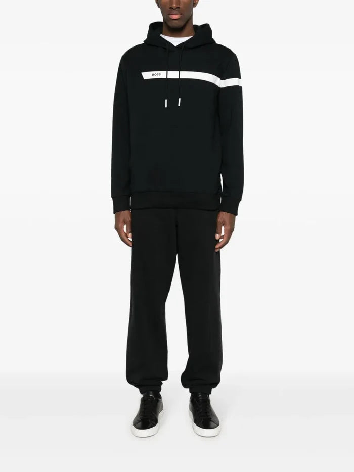 BOSS MEN Logo-print Cotton Blend Hoodie Black/White - MAISONDEFASHION.COM