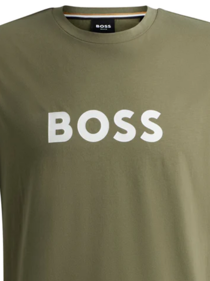 BOSS MEN Logo-print Cotton Regular-fit T-shirt Green Khaki - MAISONDEFASHION.COM