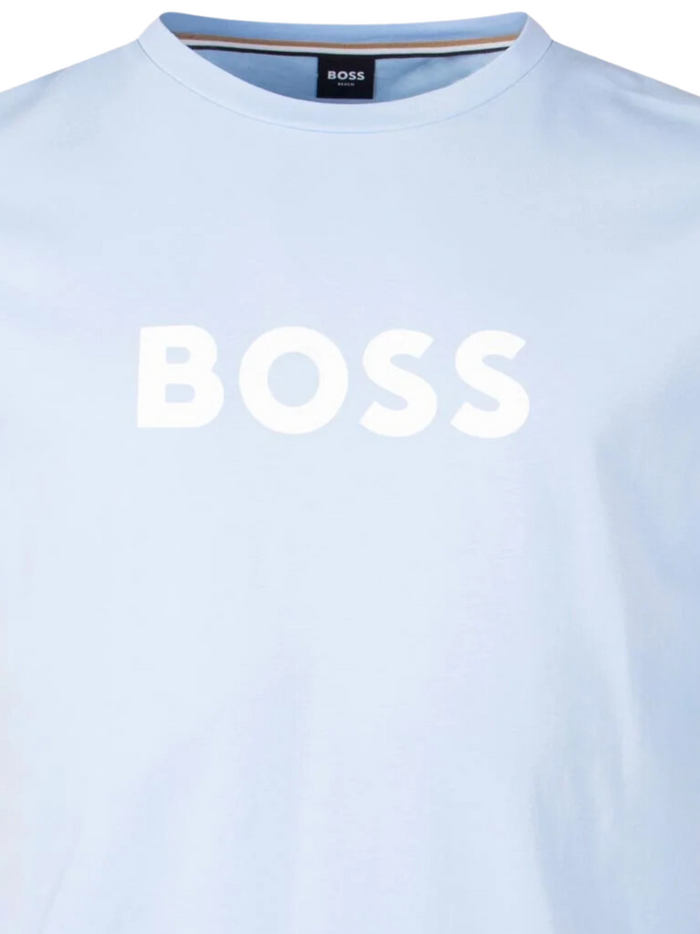BOSS MEN Logo-print Cotton Regular-fit T-Shirt Light/Pastel Blue - MAISONDEFASHION.COM