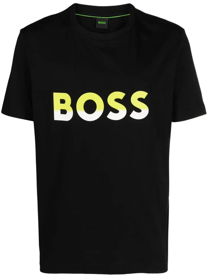 BOSS MEN Logo-print Cotton Short-sleeved T-shirt Black - MAISONDEFASHION.COM