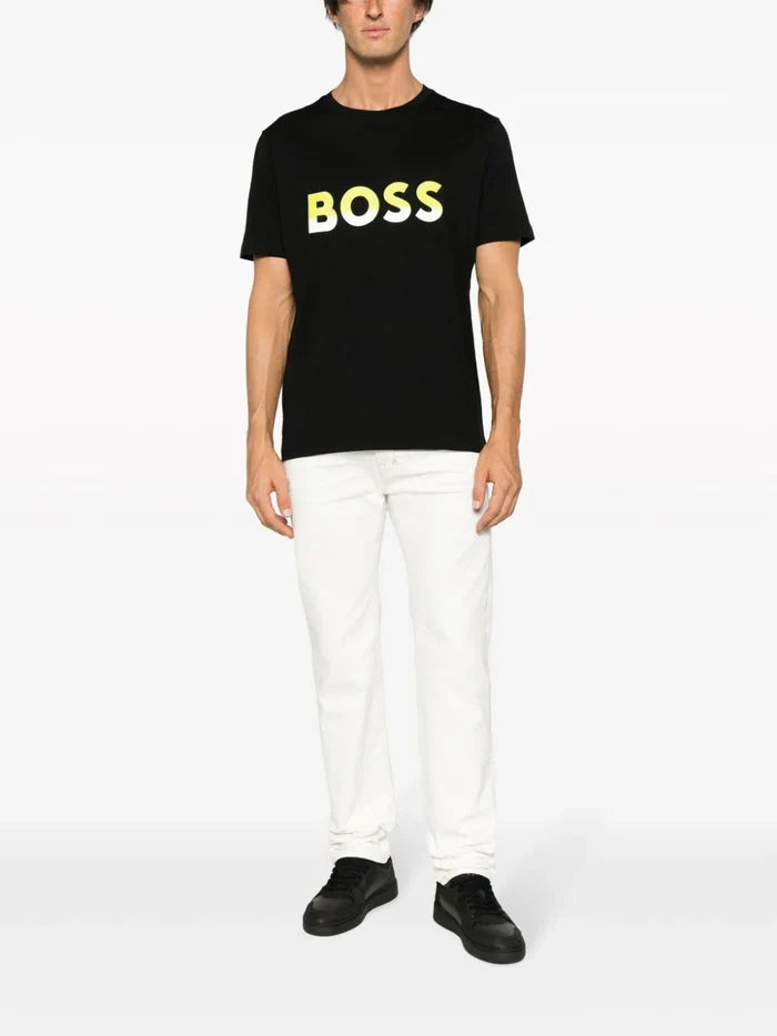 BOSS MEN Logo-print Cotton Short-sleeved T-shirt Black - MAISONDEFASHION.COM