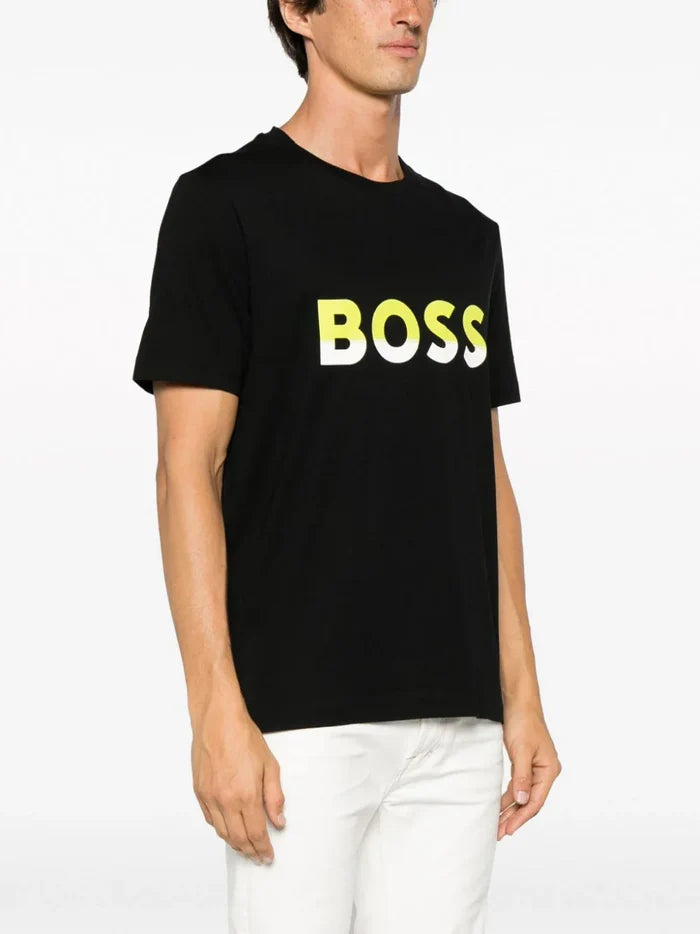 BOSS MEN Logo-print Cotton Short-sleeved T-shirt Black - MAISONDEFASHION.COM
