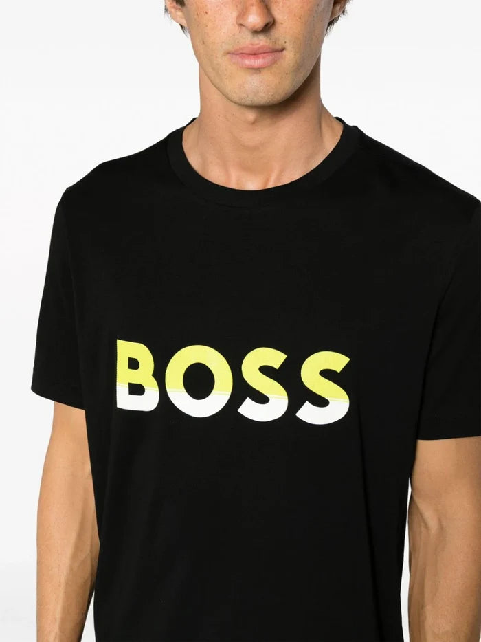 BOSS MEN Logo-print Cotton Short-sleeved T-shirt Black - MAISONDEFASHION.COM