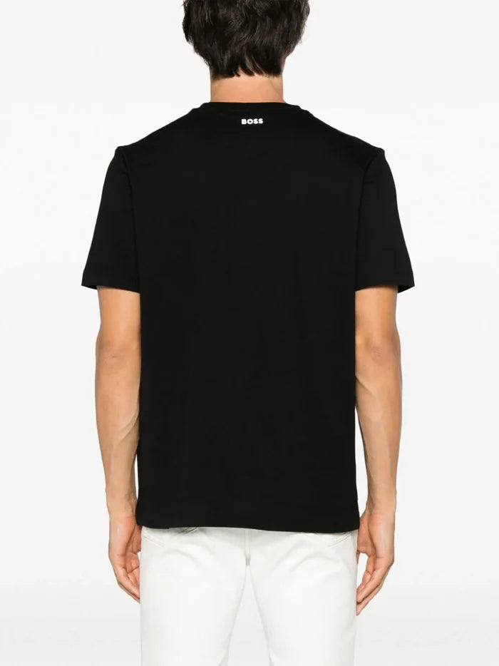 BOSS MEN Logo-print Cotton Short-sleeved T-shirt Black - MAISONDEFASHION.COM