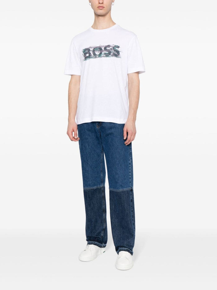 BOSS MEN Logo-print Cotton T-shirt White - MAISONDEFASHION.COM