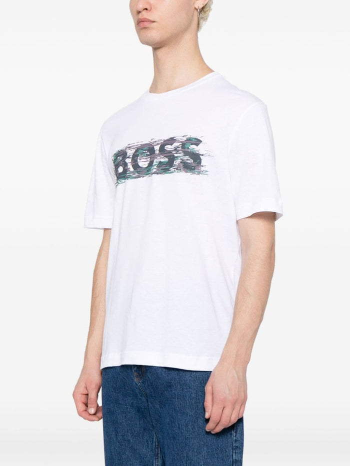 BOSS MEN Logo-print Cotton T-shirt White - MAISONDEFASHION.COM