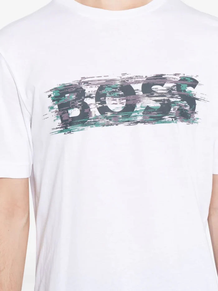 BOSS MEN Logo-print Cotton T-shirt White - MAISONDEFASHION.COM