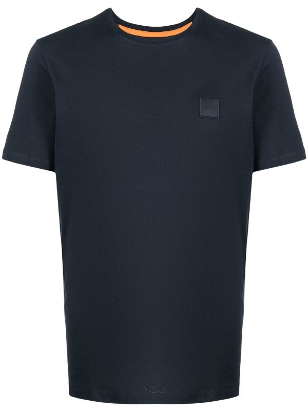 BOSS MEN Logo-print Short-sleeved T-shirt Navy - MAISONDEFASHION.COM