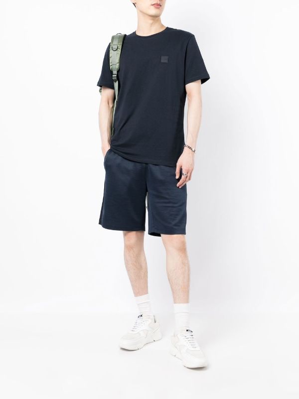 BOSS MEN Logo-print Short-sleeved T-shirt Navy - MAISONDEFASHION.COM