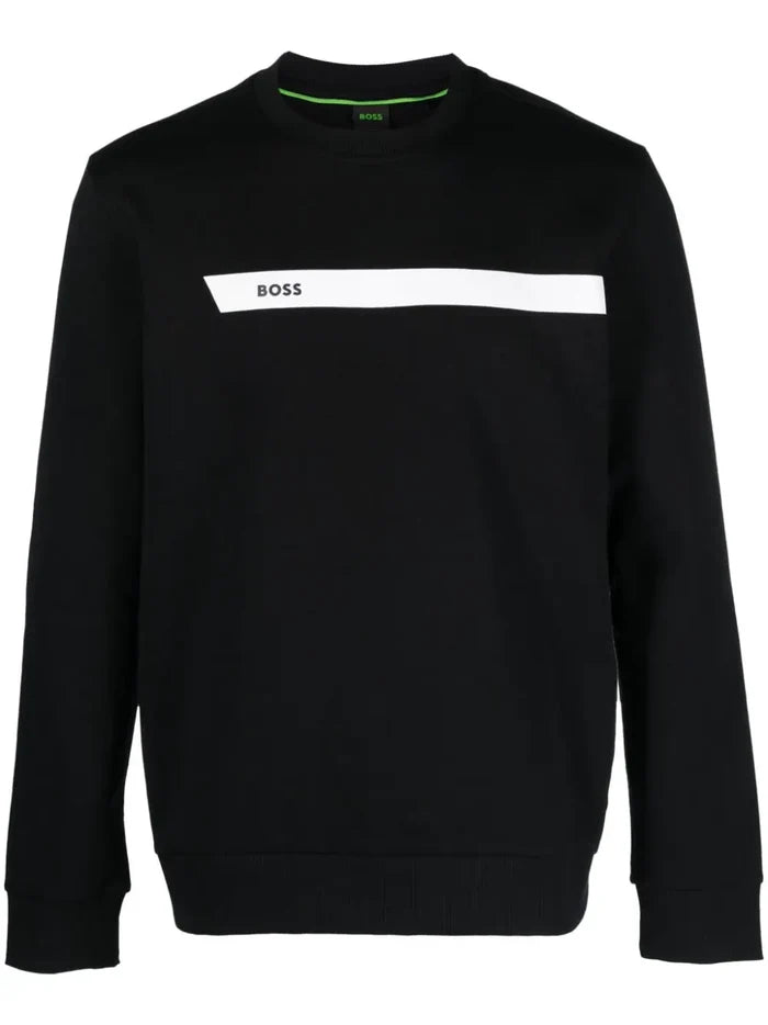 BOSS MEN Logo-print Stripe-detail Sweatshirt Black/White - MAISONDEFASHION.COM