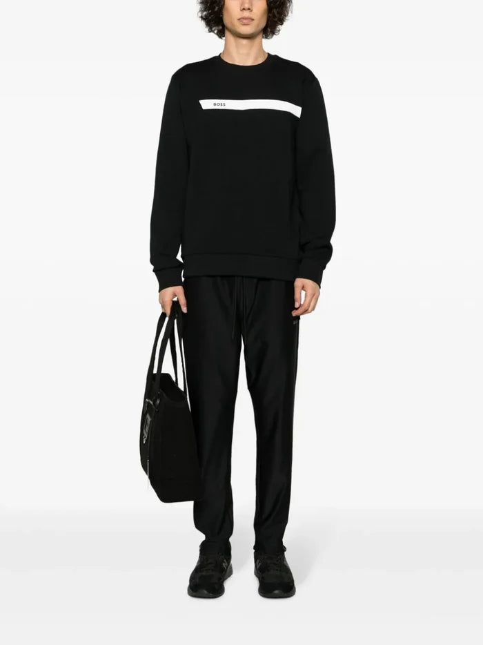 BOSS MEN Logo-print Stripe-detail Sweatshirt Black/White - MAISONDEFASHION.COM