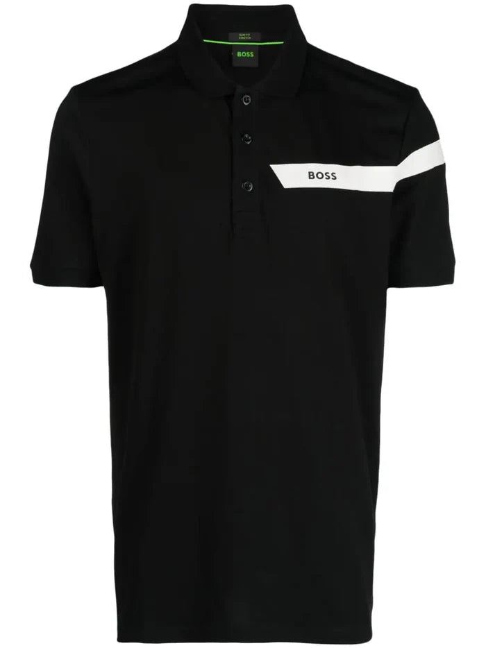 BOSS MEN Logo Short-sleeved Polo Shirt Black - MAISONDEFASHION.COM