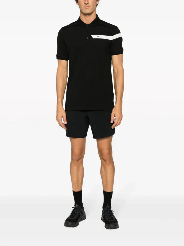 BOSS MEN Logo Short-sleeved Polo Shirt Black - MAISONDEFASHION.COM