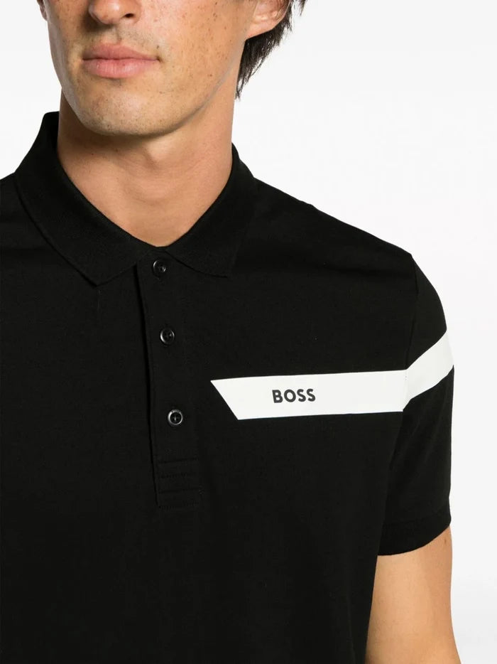 BOSS MEN Logo Short-sleeved Polo Shirt Black - MAISONDEFASHION.COM
